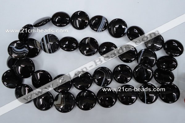 CAG2912 15.5 inches 22mm flat round black line agate beads
