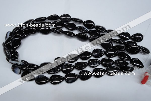 CAG2926 15.5 inches 13*18mm flat teardrop black line agate beads