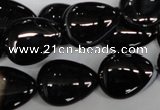 CAG2927 15.5 inches 15*20mm flat teardrop black line agate beads