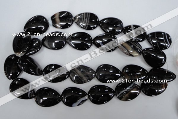 CAG2929 15.5 inches 22*30mm flat teardrop black line agate beads