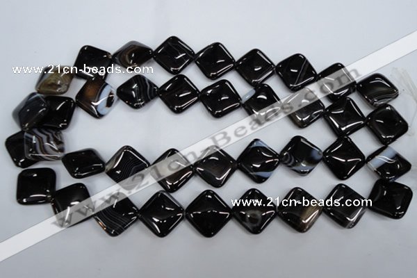 CAG2936 15.5 inches 18*18mm diamond black line agate beads