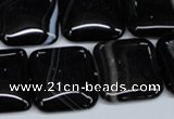 CAG2947 15.5 inches 20*20mm square black line agate beads