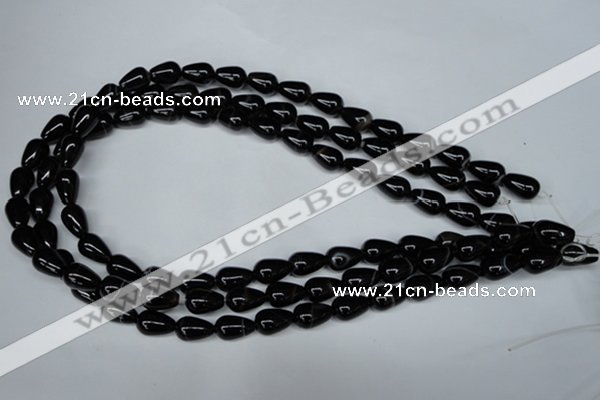 CAG2962 15.5 inches 8*12mm teardrop black line agate beads