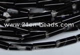 CAG2974 15.5 inches 4*14mm tube black line agate beads