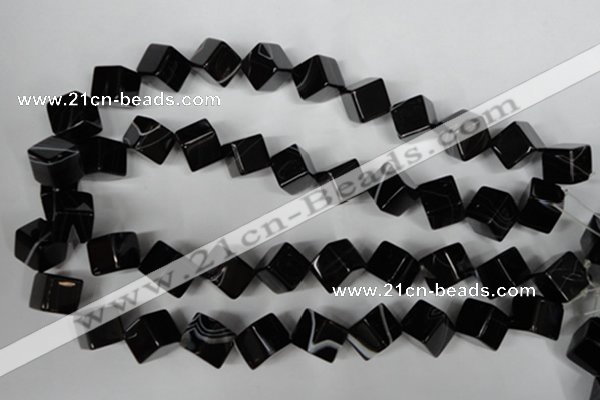 CAG2979 15.5 inches 12*12mm cube black line agate beads