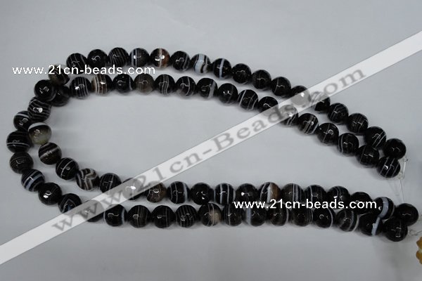 CAG2983 15.5 inches 10mm faceted round black line agate beads