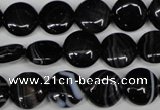 CAG2992 15.5 inches 12mm flat round black line agate beads