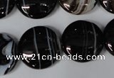 CAG2996 15.5 inches 20mm flat round black line agate beads