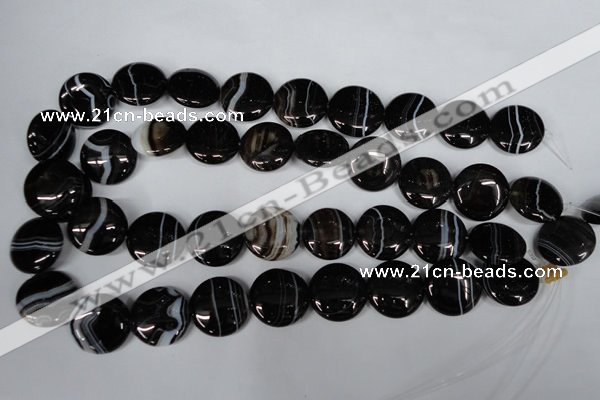 CAG2996 15.5 inches 20mm flat round black line agate beads