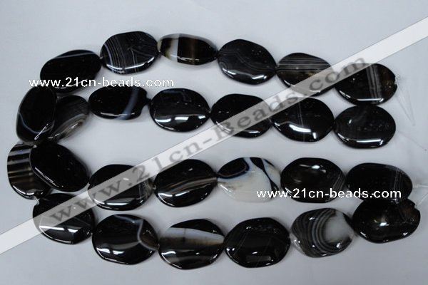 CAG3007 15.5 inches 22*30mm oval black line agate beads