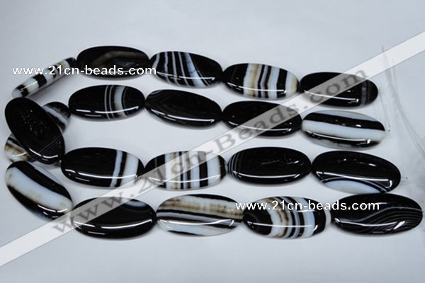 CAG3009 15.5 inches 20*40mm oval black line agate beads