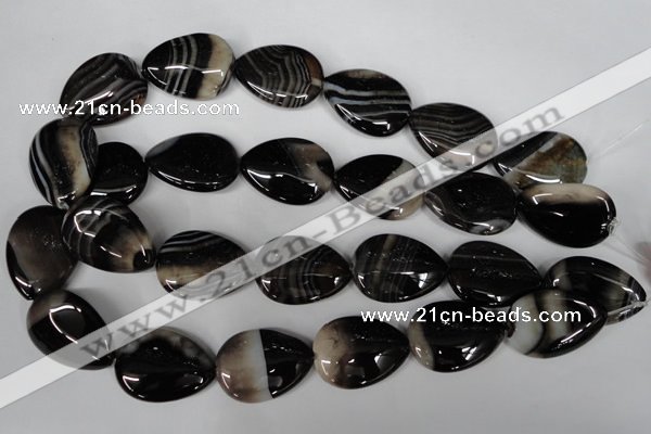 CAG3060 15.5 inches 22*30mm flat teardrop black line agate beads