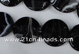 CAG3075 15.5 inches 18mm faceted coin black line agate beads