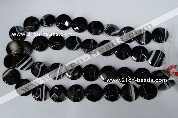 CAG3075 15.5 inches 18mm faceted coin black line agate beads