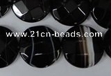 CAG3076 15.5 inches 20mm faceted coin black line agate beads