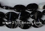 CAG3081 15.5 inches 10*14mm faceted oval black line agate beads