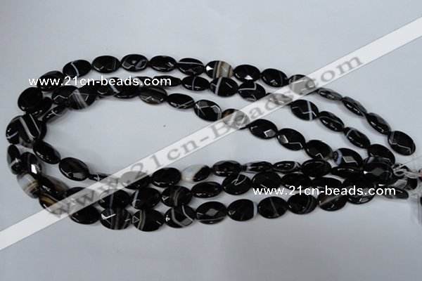 CAG3081 15.5 inches 10*14mm faceted oval black line agate beads