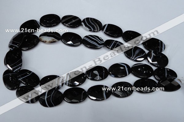 CAG3084 15.5 inches 18*25mm faceted oval black line agate beads