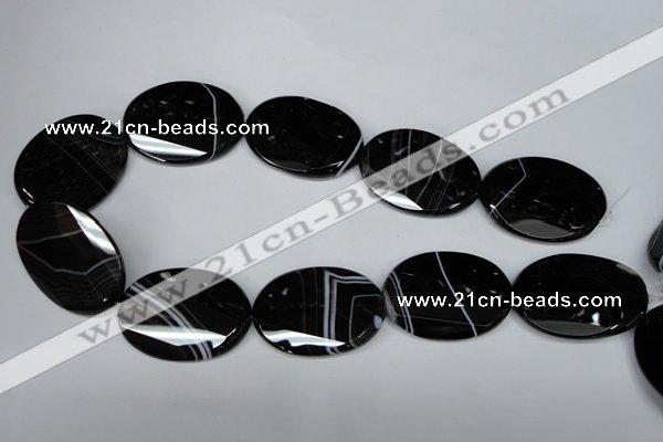 CAG3088 15.5 inches 30*40mm faceted oval black line agate beads