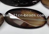 CAG3091 15.5 inches 25*50mm faceted oval black line agate beads