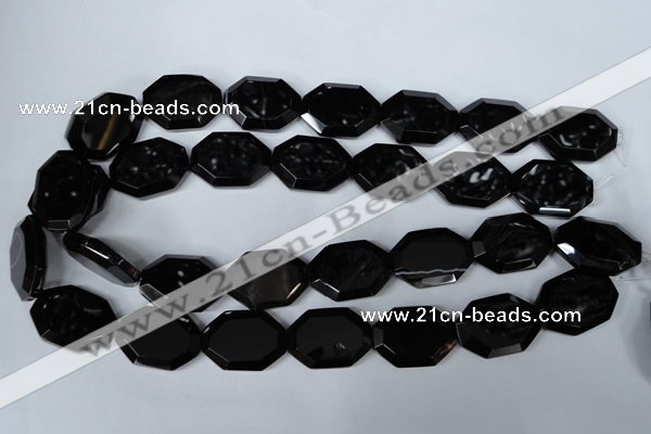 CAG3108 15.5 inches 18*25mm octagonal black line agate beads