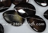 CAG3110 Top-drilled 18*25mm faceted flat teardrop black line agate beads