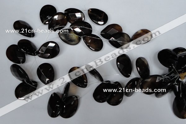 CAG3110 Top-drilled 18*25mm faceted flat teardrop black line agate beads