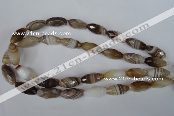 CAG3130 15.5 inches 12*25mm faceted rice brown line agate beads