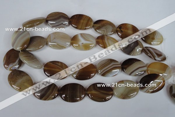 CAG3131 15.5 inches 10*14mm oval brown line agate beads