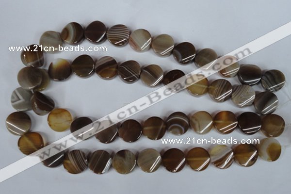 CAG3152 15.5 inches 16mm twisted coin brown line agate beads