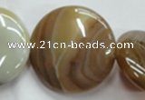 CAG3175 15.5 inches 30mm flat round brown line agate beads