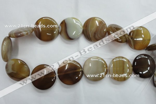 CAG3175 15.5 inches 30mm flat round brown line agate beads