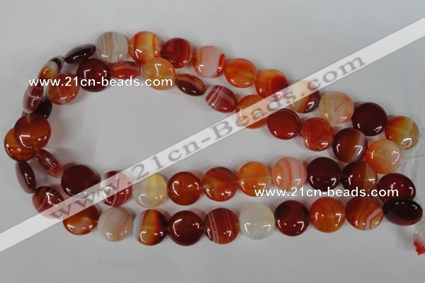 CAG3183 15.5 inches 14mm flat round red line agate beads