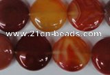 CAG3185 15.5 inches 18mm flat round red line agate beads