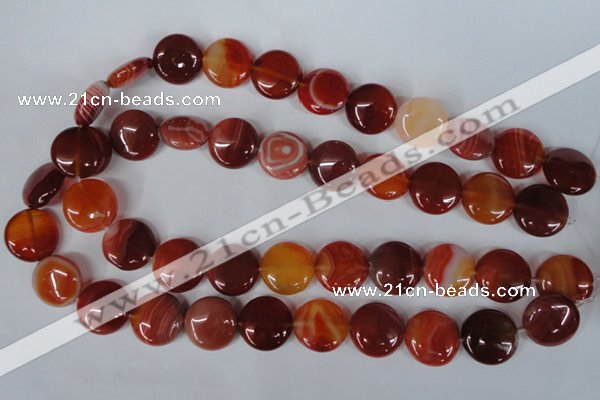 CAG3185 15.5 inches 18mm flat round red line agate beads