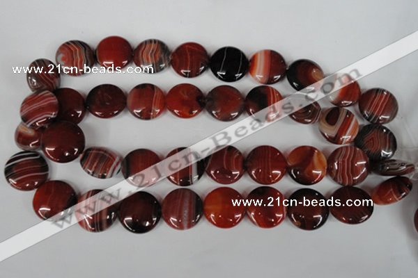 CAG3190 15.5 inches 20mm flat round red line agate beads