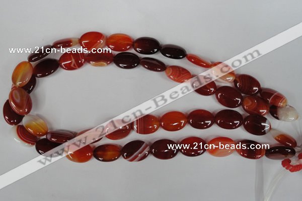 CAG3194 15.5 inches 13*18mm oval red line agate beads