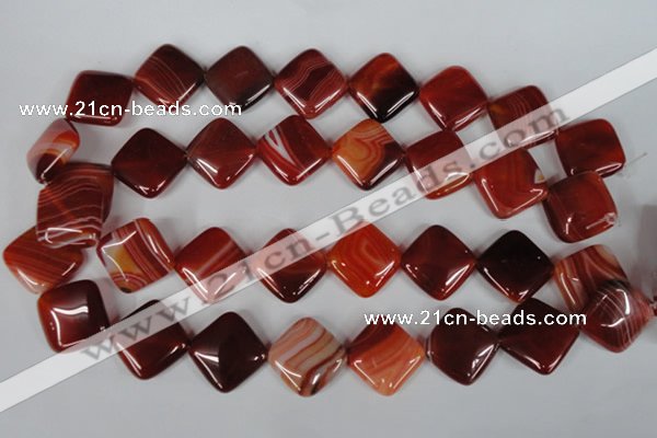 CAG3235 15.5 inches 18*18mm diamond red line agate beads