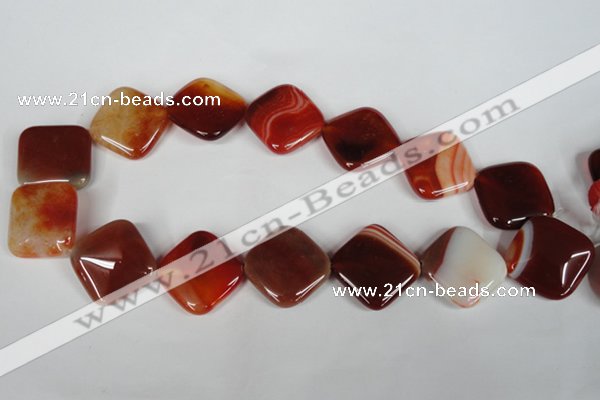 CAG3237 15.5 inches 25*25mm diamond red line agate beads