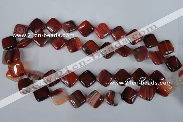 CAG3240 15.5 inches 16*16mm diamond red line agate beads