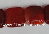 CAG3245 15.5 inches 20*20mm square red line agate beads