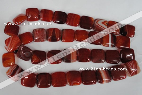 CAG3245 15.5 inches 20*20mm square red line agate beads