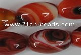 CAG3274 15.5 inches 16*30mm rice red line agate beads