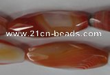 CAG3280 15.5 inches 13*40mm faceted rice red line agate beads