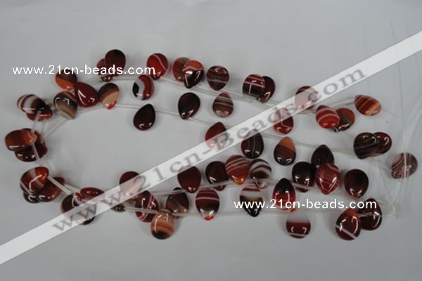 CAG3285 Top-drilled 12*16mm flat teardrop red line agate beads