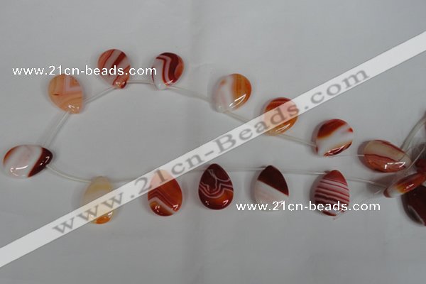 CAG3288 Top-drilled 18*25mm flat teardrop red line agate beads