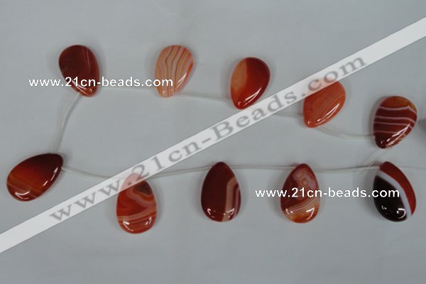 CAG3289 Top-drilled 20*30mm flat teardrop red line agate beads