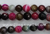 CAG3302 15.5 inches 8mm faceted round colorfull line agate beads