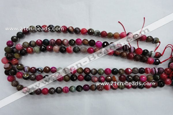 CAG3302 15.5 inches 8mm faceted round colorfull line agate beads