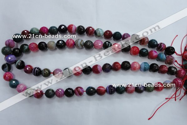 CAG3303 15.5 inches 10mm faceted round colorfull line agate beads